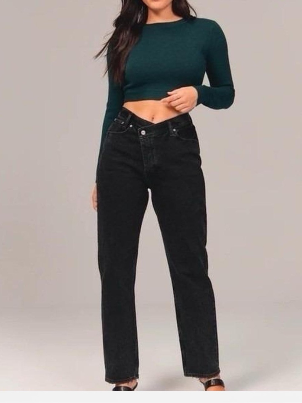 Abercrombie & Fitch The Dad High Rise Charcoal Faded Black Straight Leg Jeans